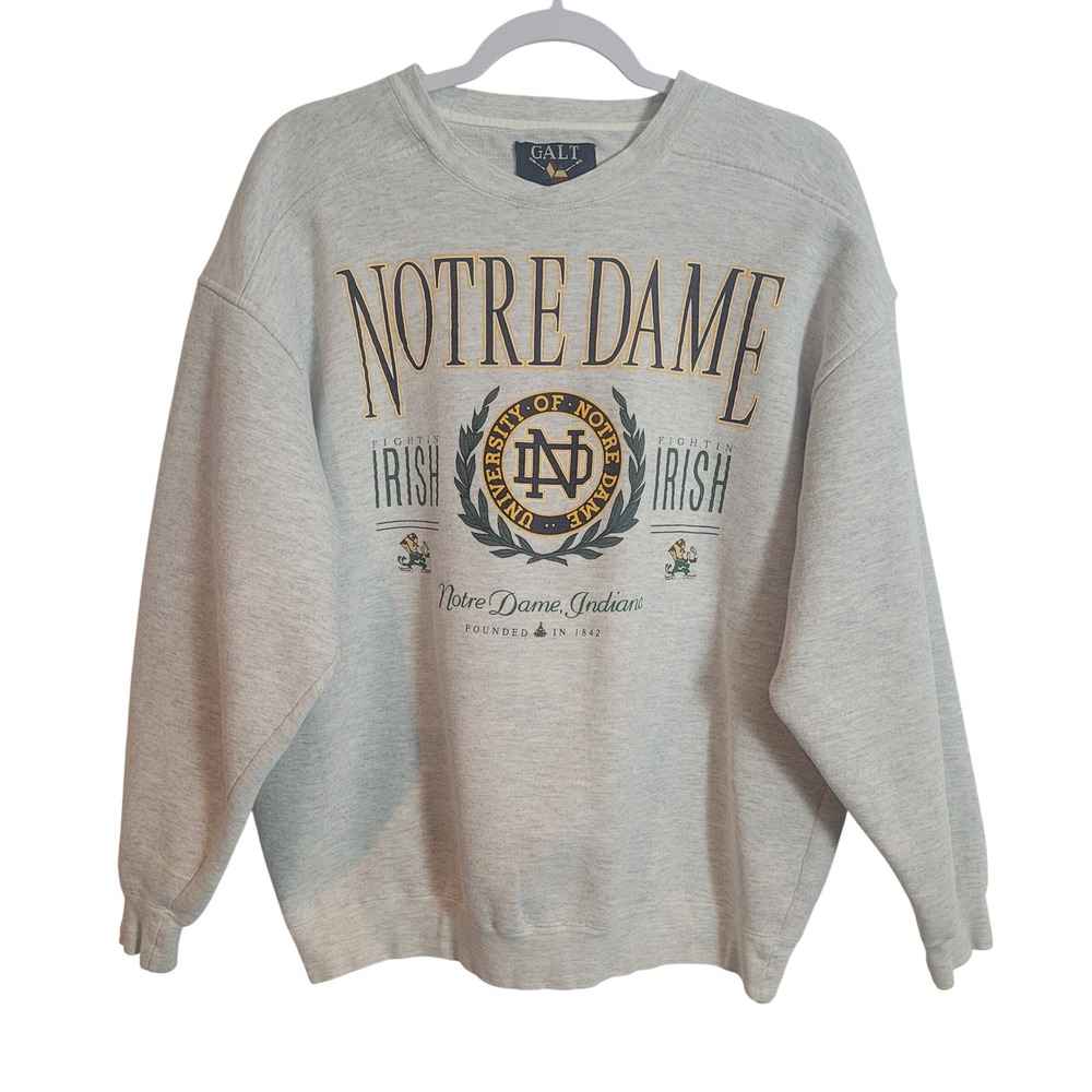 Vintage Notre Dame Fighting Irish Galt Crewneck Sweatshirt Gray Collegiate Large